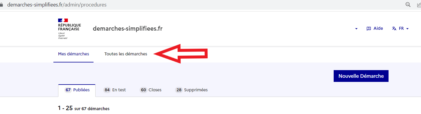 Capture d’écran du lien vers la page Toute les démarches
