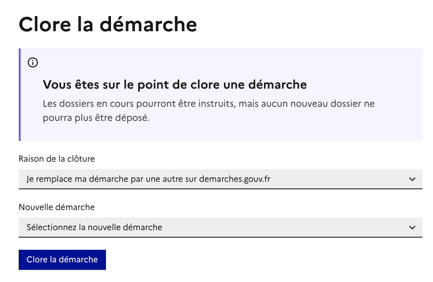 Capture d'écran du remplacement de démarche