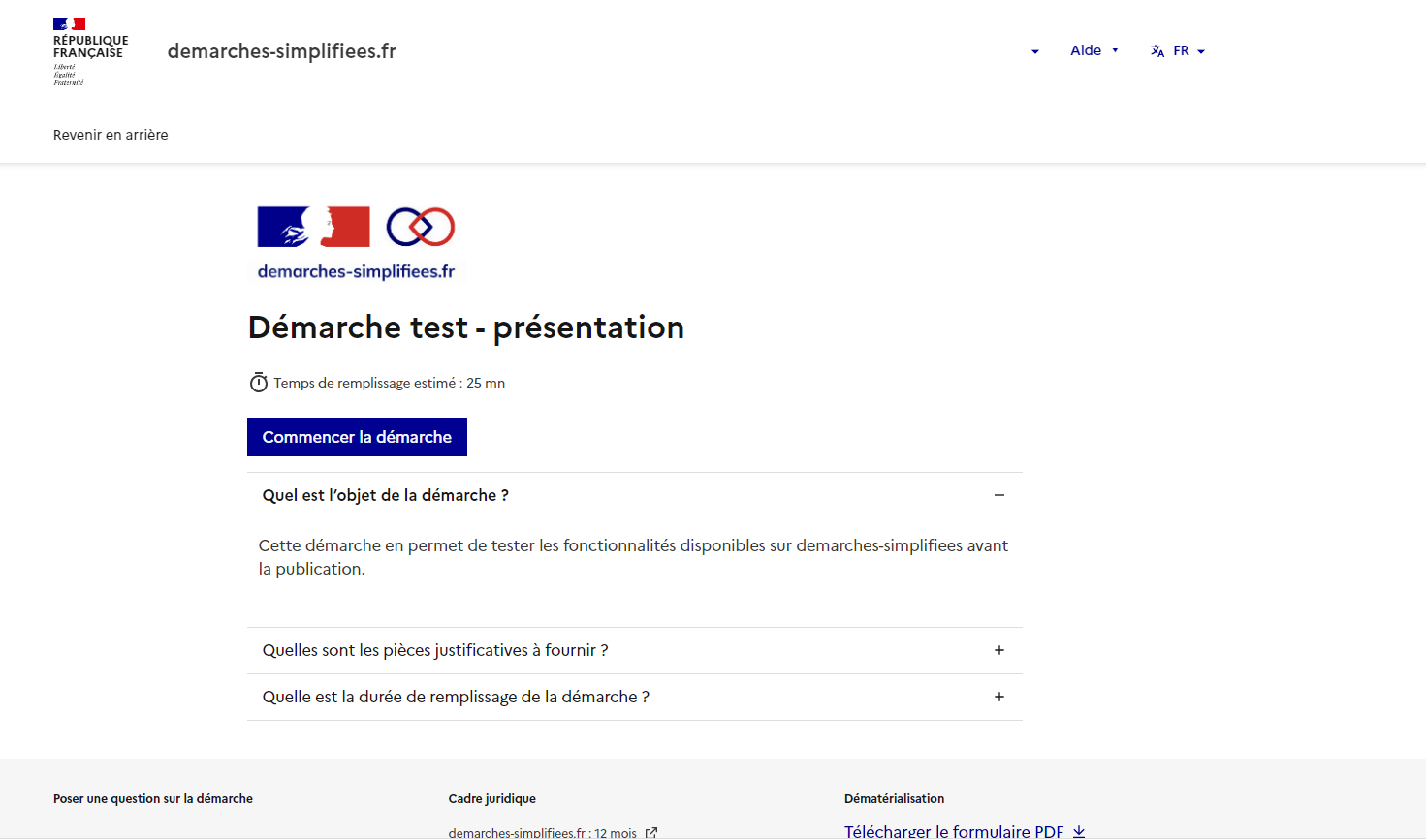 Page d’accueil usager de la démarche