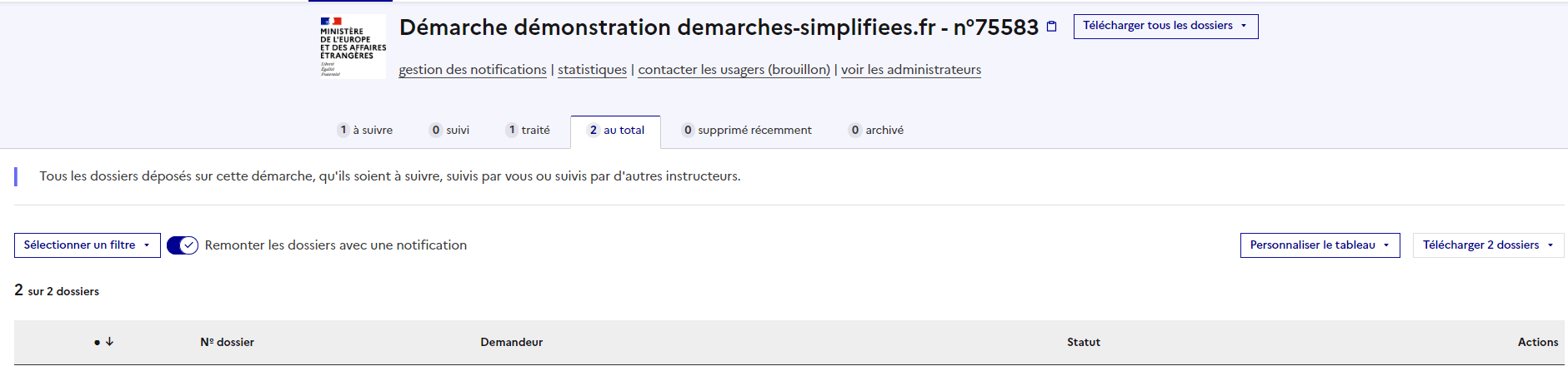 Capture d'écran de l’interface de personnalisation du tableau